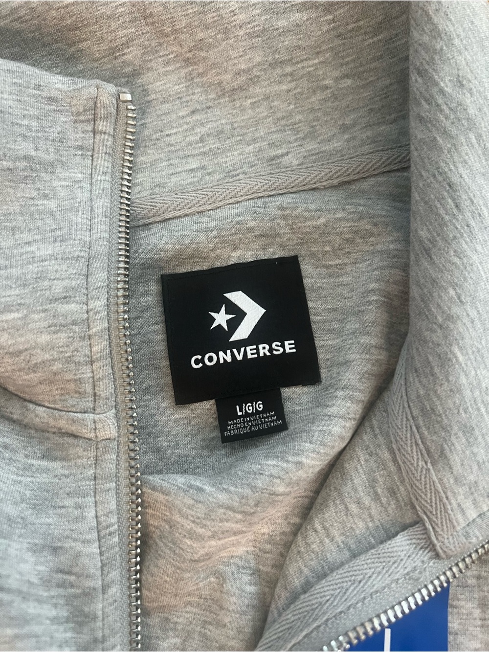Converse Light Gray Zip Hoodie with Star Chevron Logo sweatshirt jacket - Picture 2 of 4